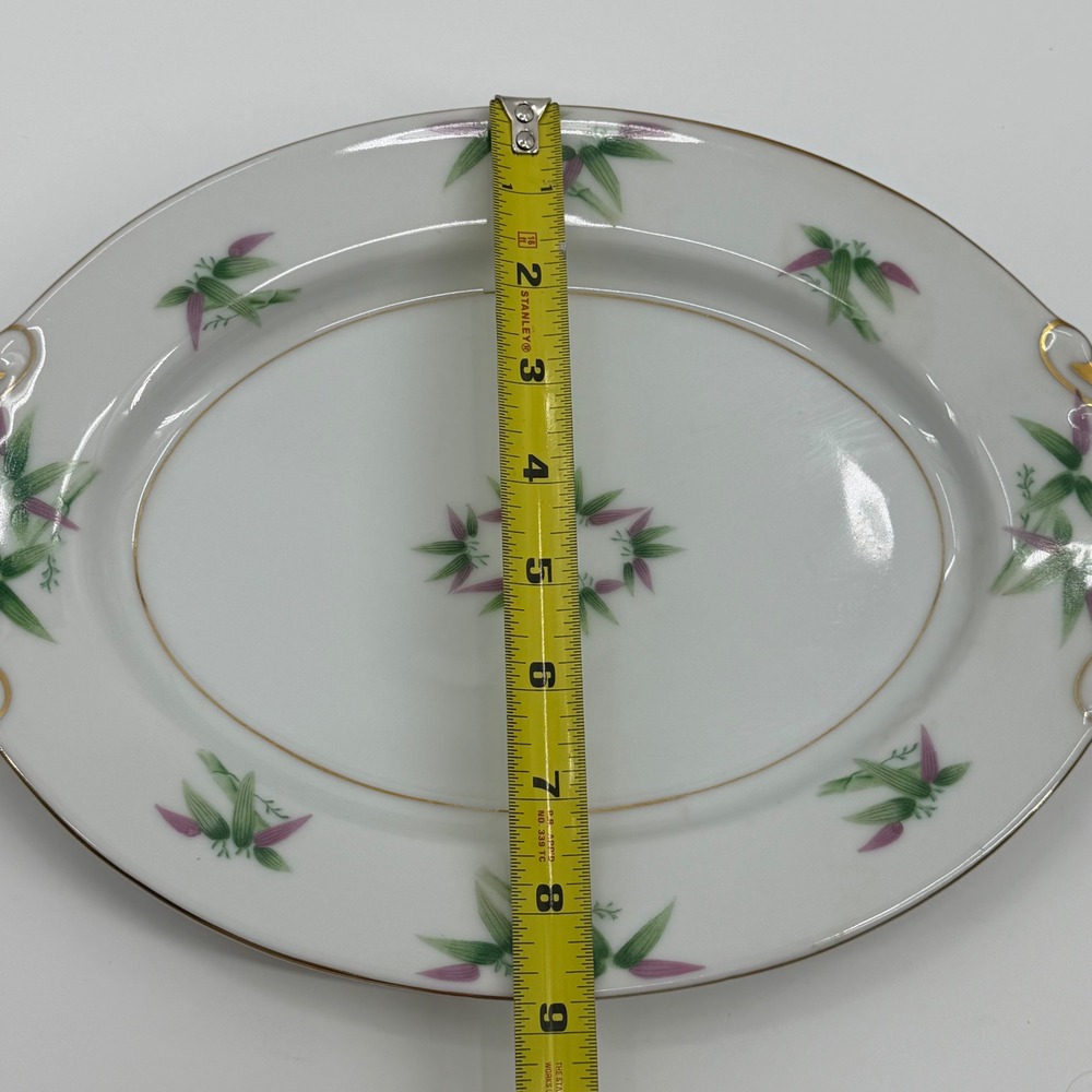 Harmony House Mandarin Oval Serving Platter 11.5" White Bamboo Gold Trim Vintage - Picture 5 of 6